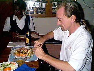 Eating Lobster at Drumville Cove  in Negril, Jamaica